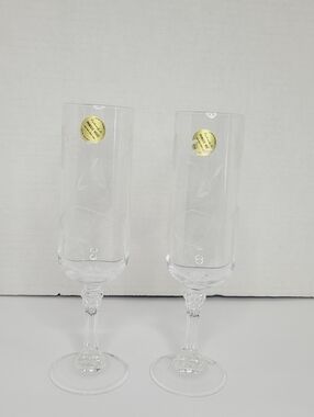 VTG Princess House 2- Bordeaux Clear Pattern Champagne Flutes Glasses 7 1/2"-793